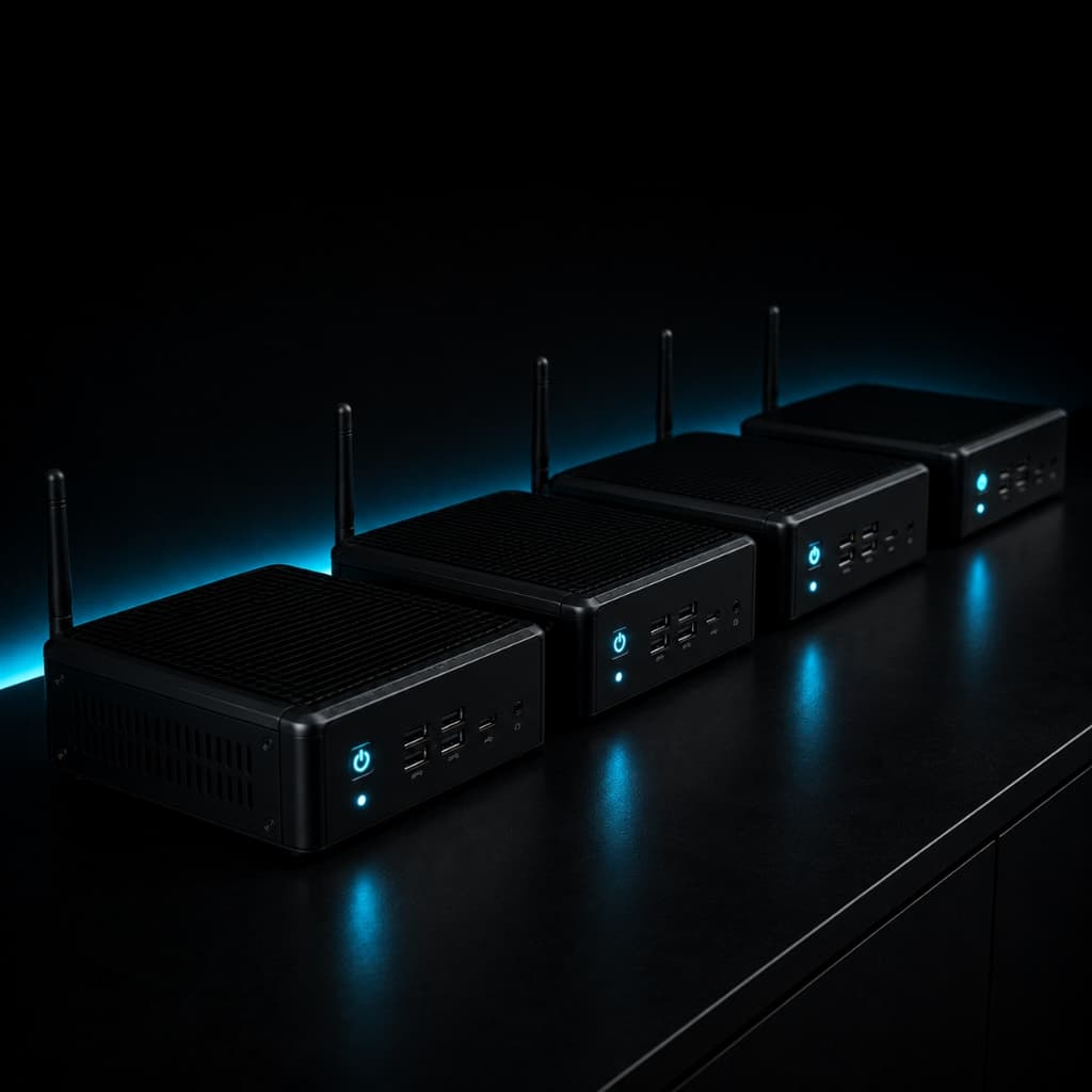 Row of multi-branch mini PC server nodes
