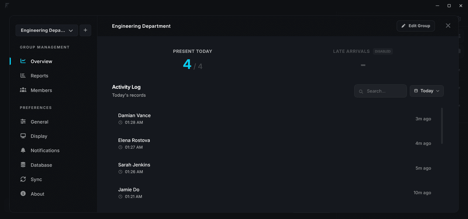 Facenox Attendance Dashboard Overview